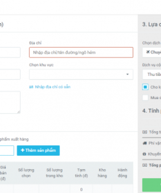 Thông báo nâng cấp trang tạo đơn hàng mới
