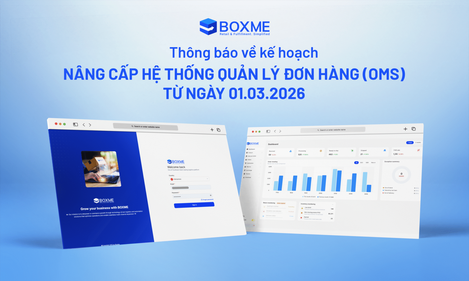 Thông báo về kế hoạch nâng cấp Hệ thống Quản lý đơn hàng (OMS) từ ngày 01.03.2026