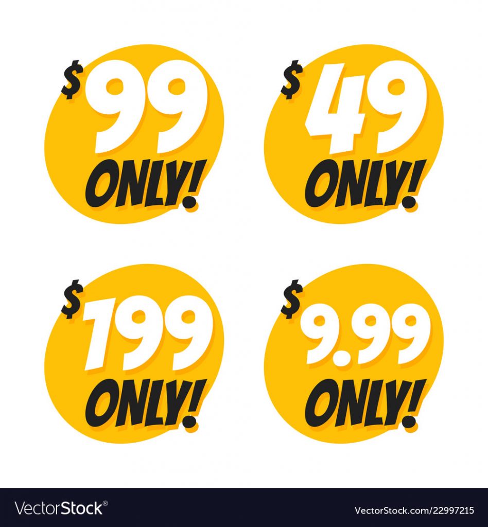 Sale 49 99 199 and 9.99 Dollars Only Offer Badge Sticker Design in Flat Style.