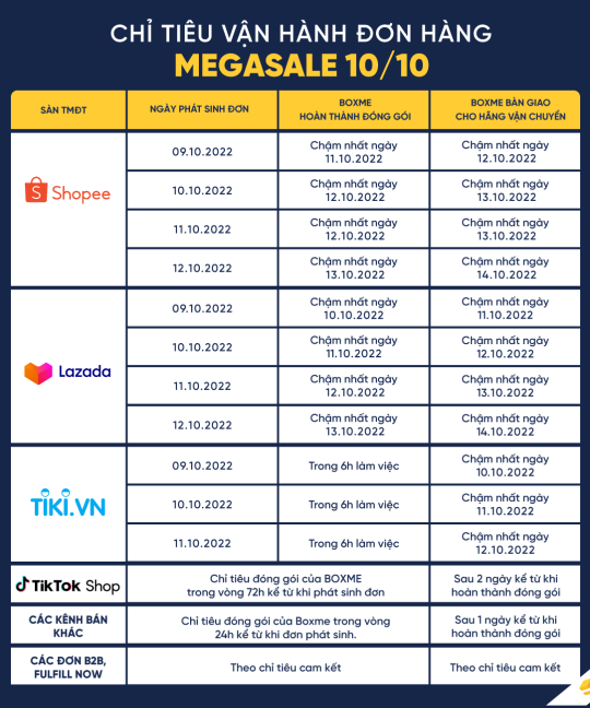 Chỉ tiêu vận hành đơn hàng MEGASALE 10/10