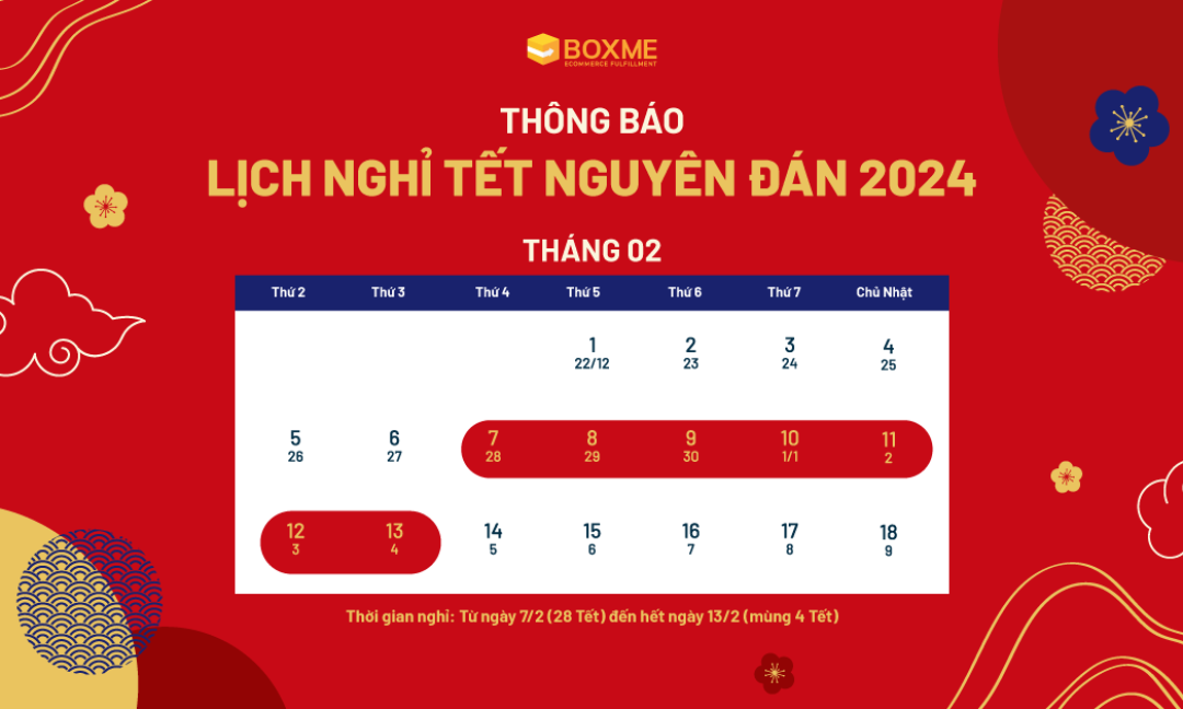Thông báo lịch nghỉ tết âm lịch 2024