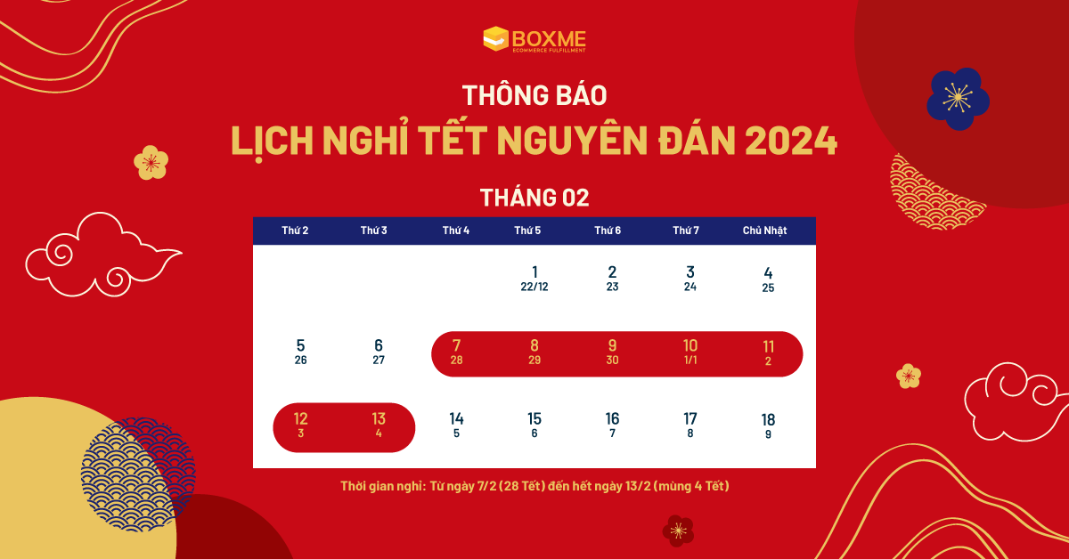Thông báo lịch nghỉ tết âm lịch 2024