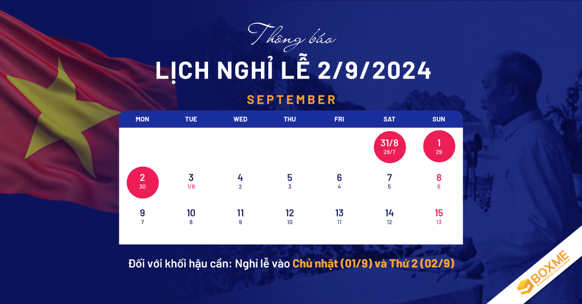 Boxme thông báo lịch nghỉ lễ Quốc Khánh 02/09/2024