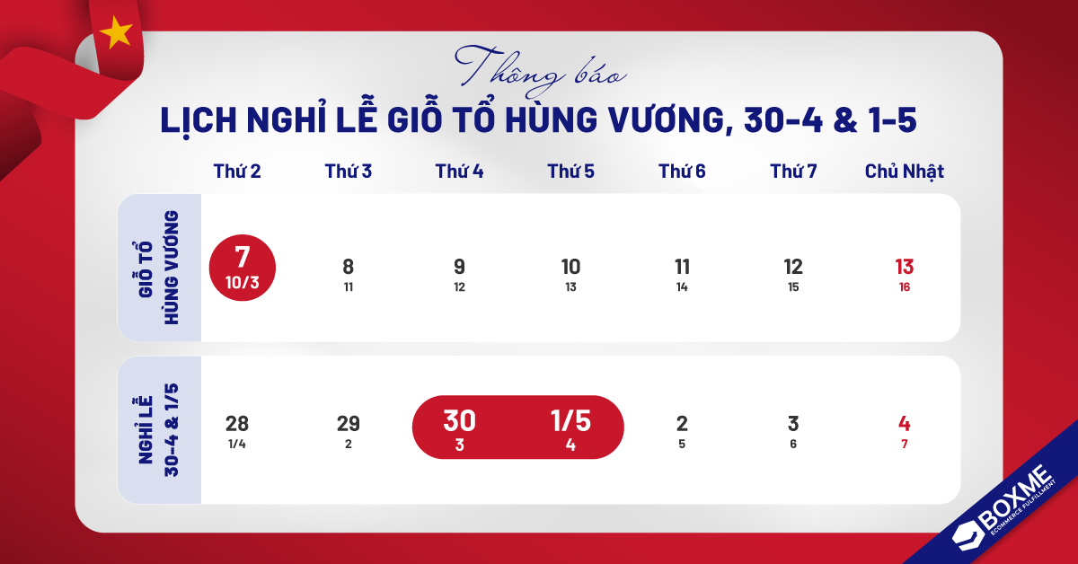 THÔNG BÁO LỊCH NGHỈ LỄ GIỖ TỔ HÙNG VƯƠNG VÀ NGHỈ LỄ 30/4 – 1/5/2025